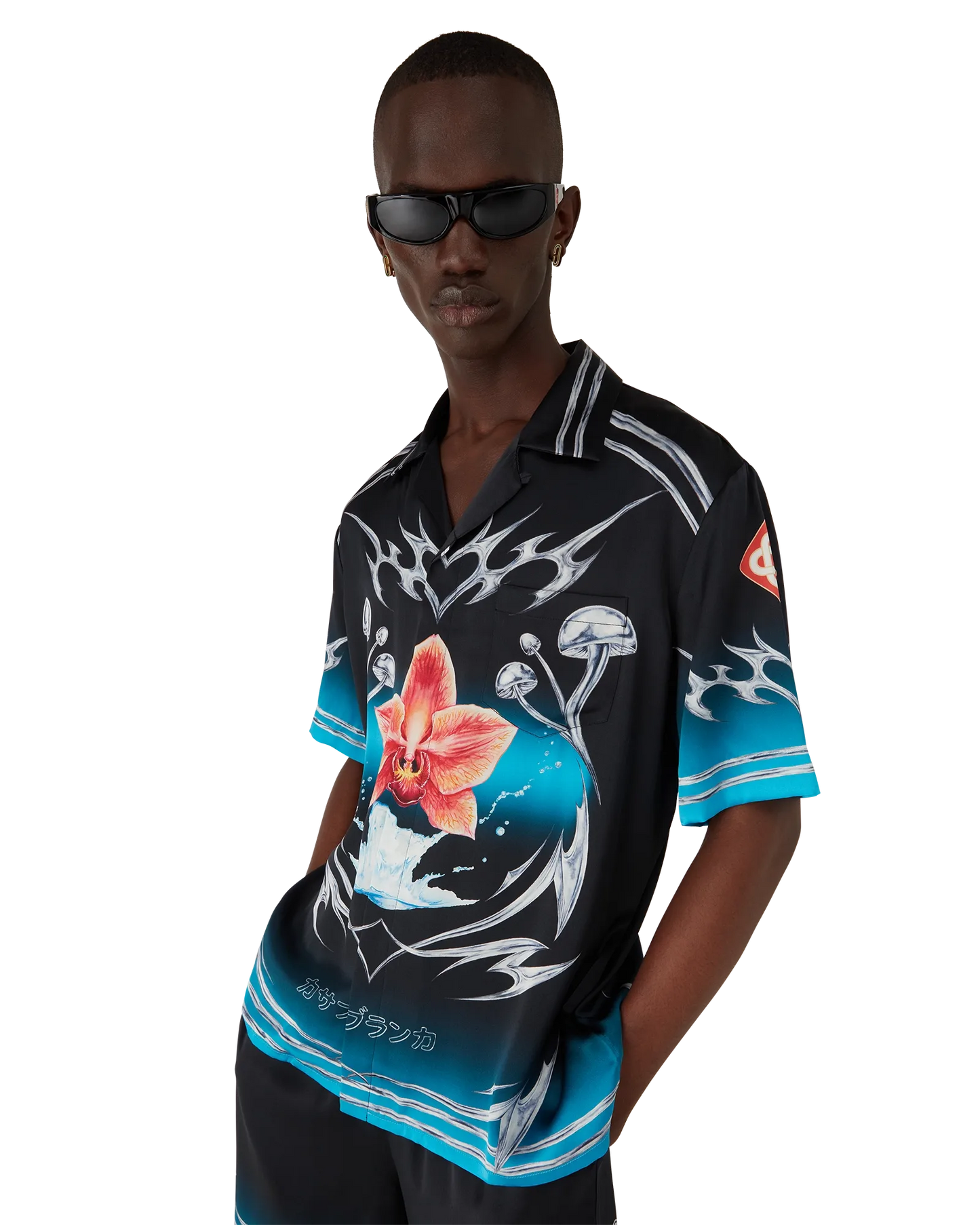 Chemise en soie satinée à manches courtes Blades