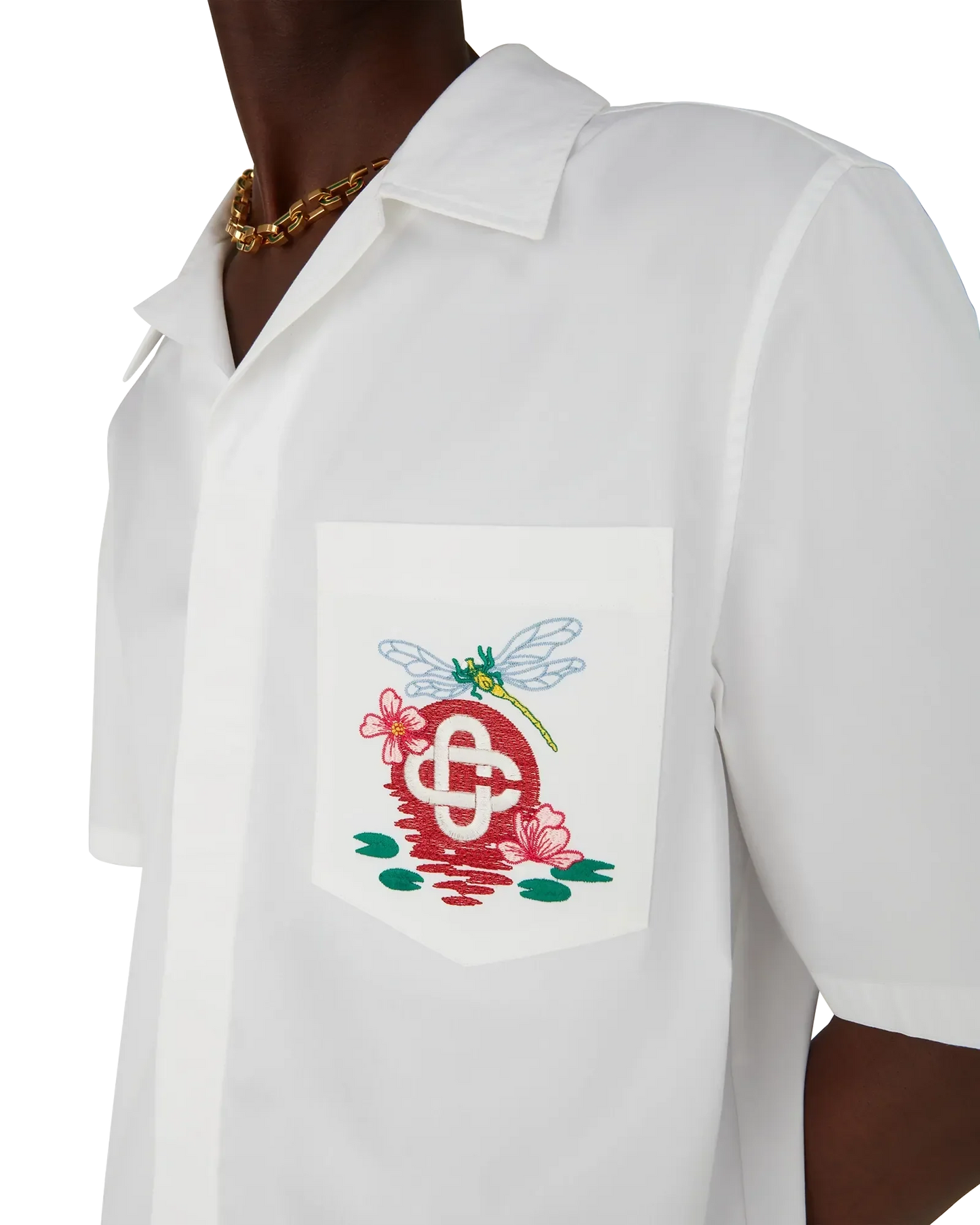 Chemise à manches courtes brodée en popeline de coton