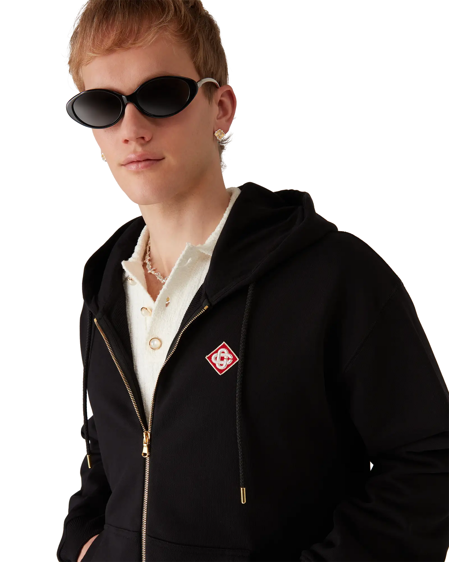 Sweat à capuche zippé avec logo diamant
