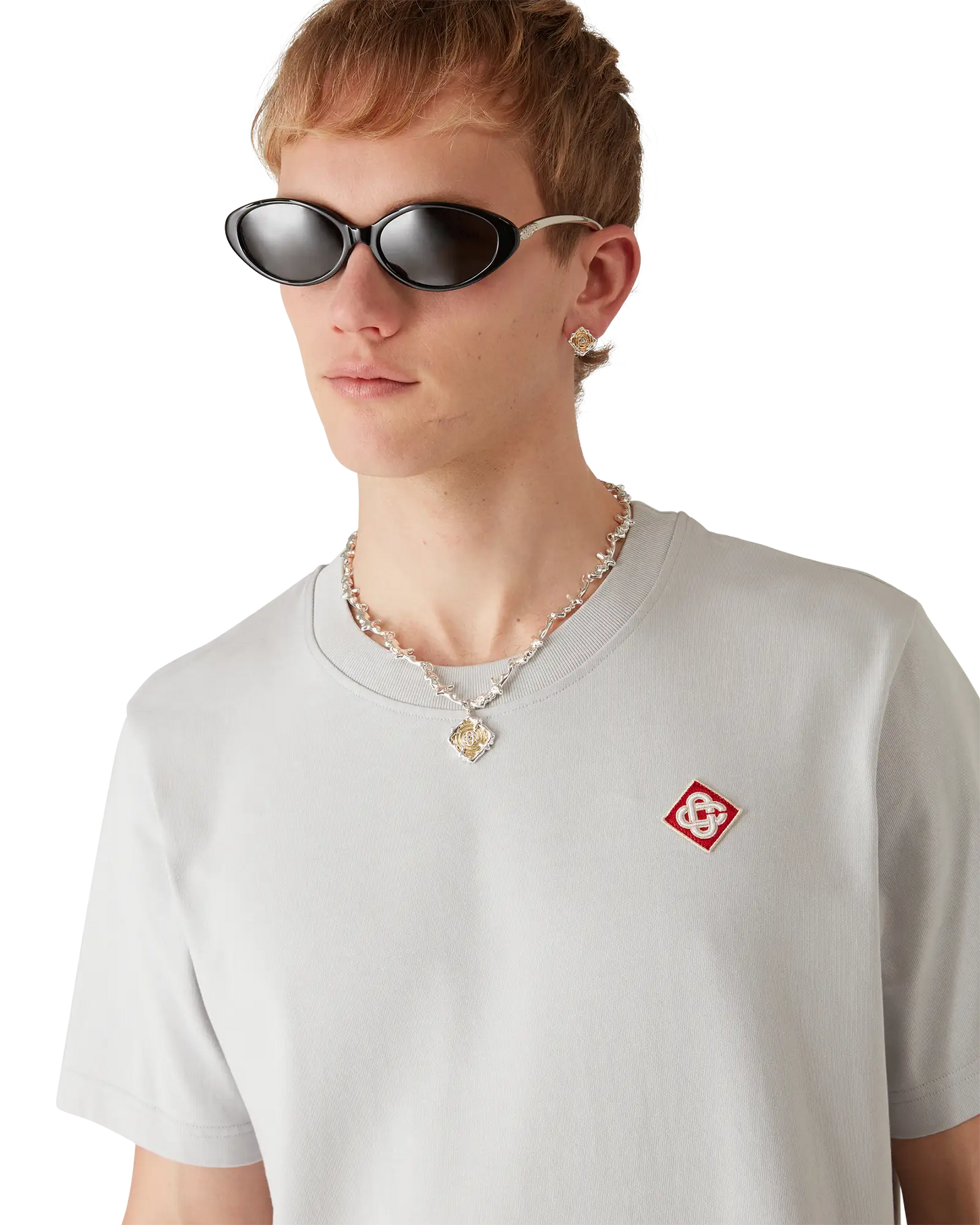 T-shirt à Manches Courtes avec Logo Diamant Gris