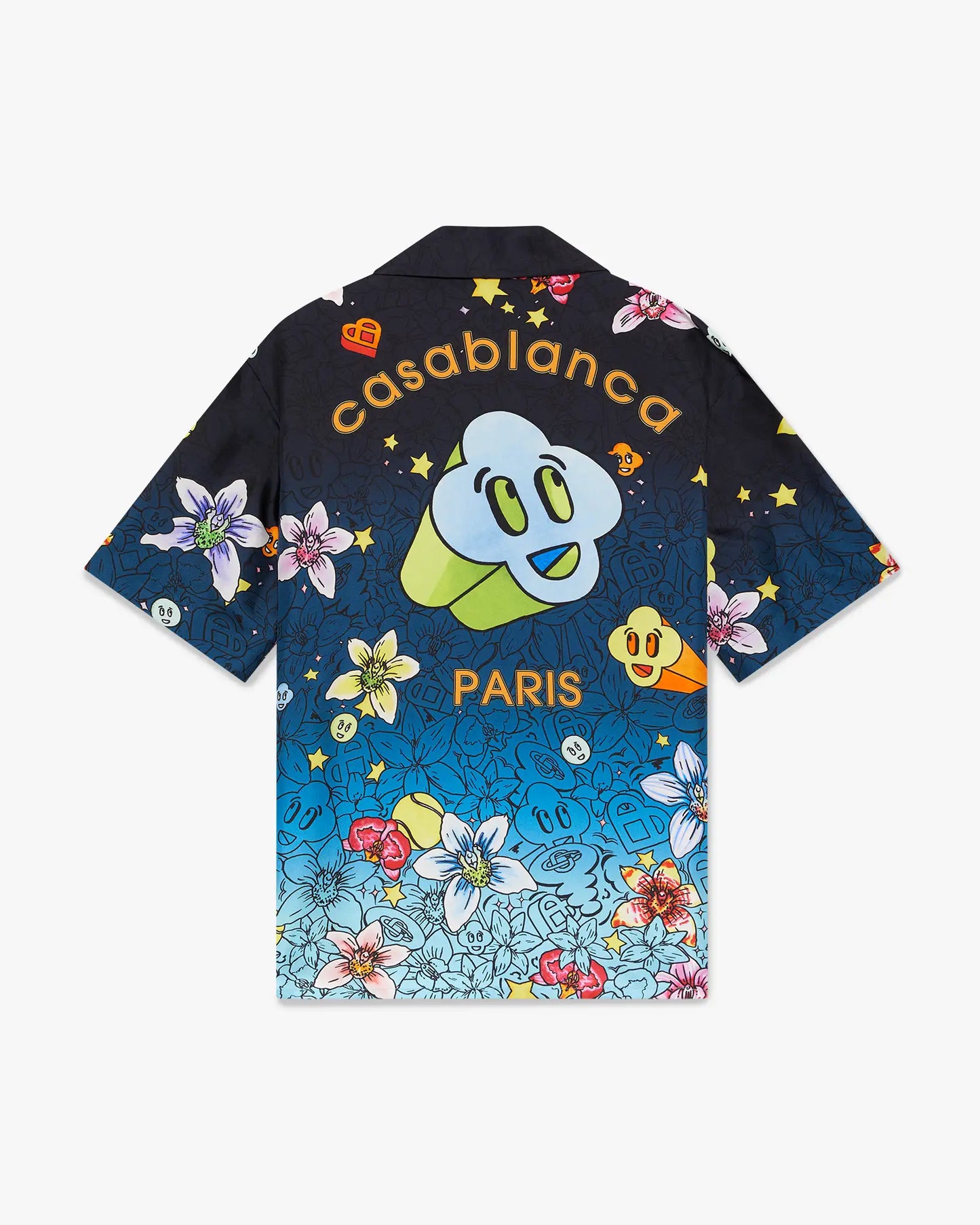 Chemise en Soie Manches Courtes à Motif Collage d'Icônes Graphiques