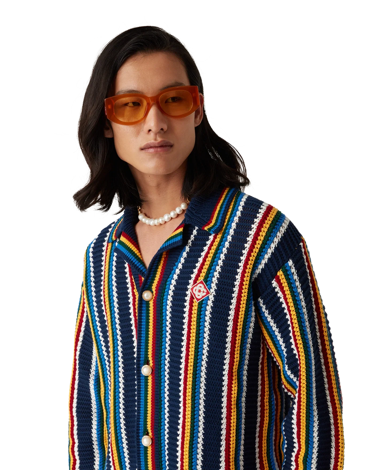 Chemise rayée à manches longues en crochet