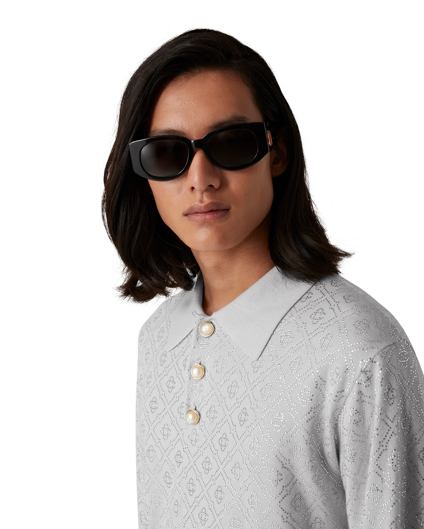 Polo en maille à monogramme orné de cristaux