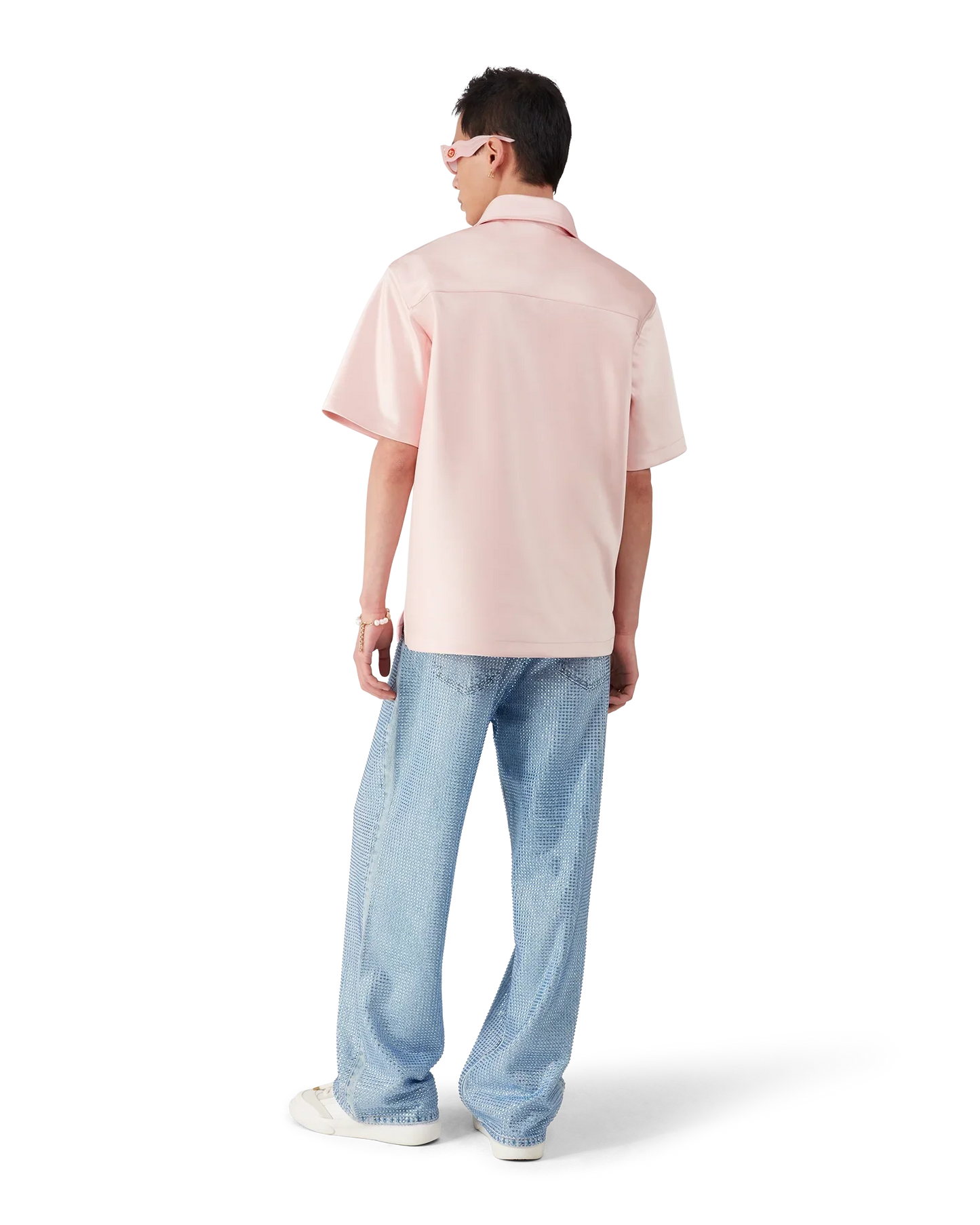 Chemise zippée à manches courtes en satin