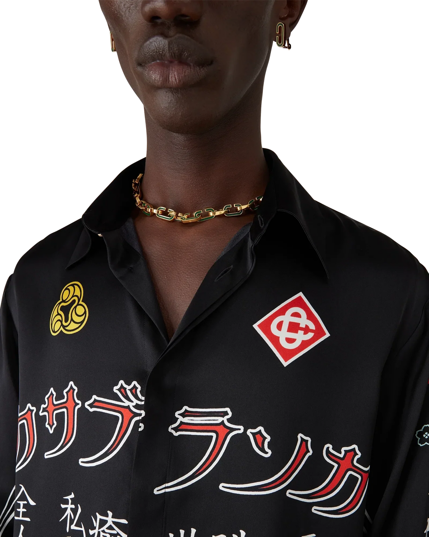 Chemise en satin de soie à manches longues Emblem