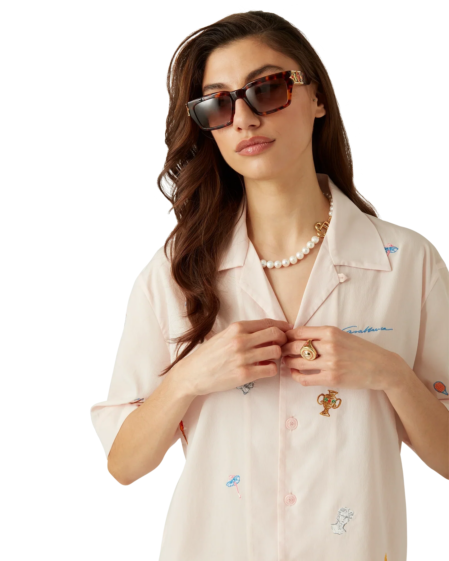 Chemise brodée à motif et manches courtes