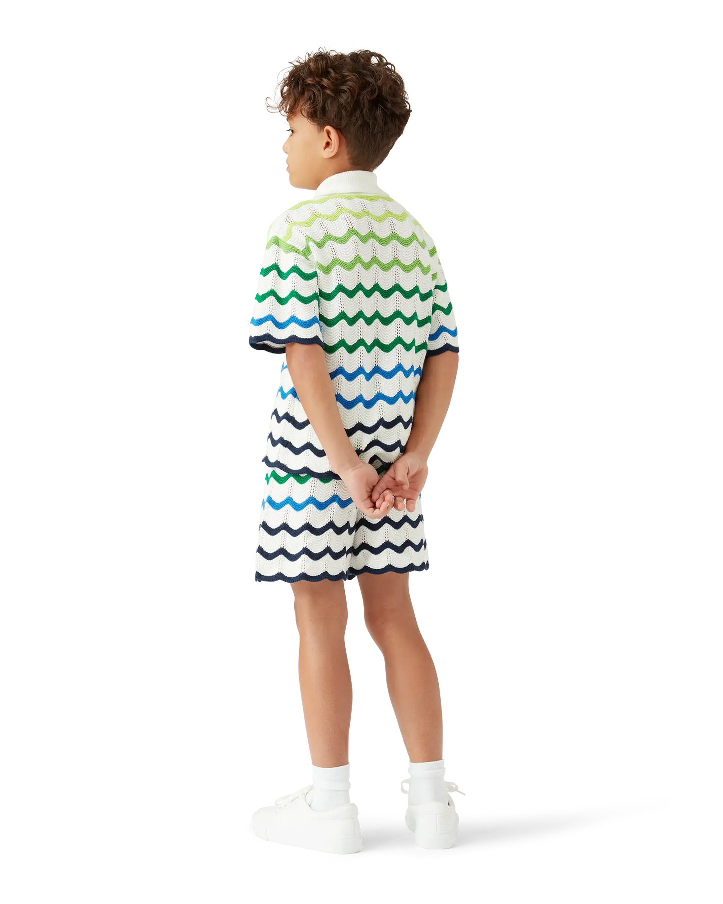 T-shirt en tricot à manches courtes à motif dégradé vague pour enfant