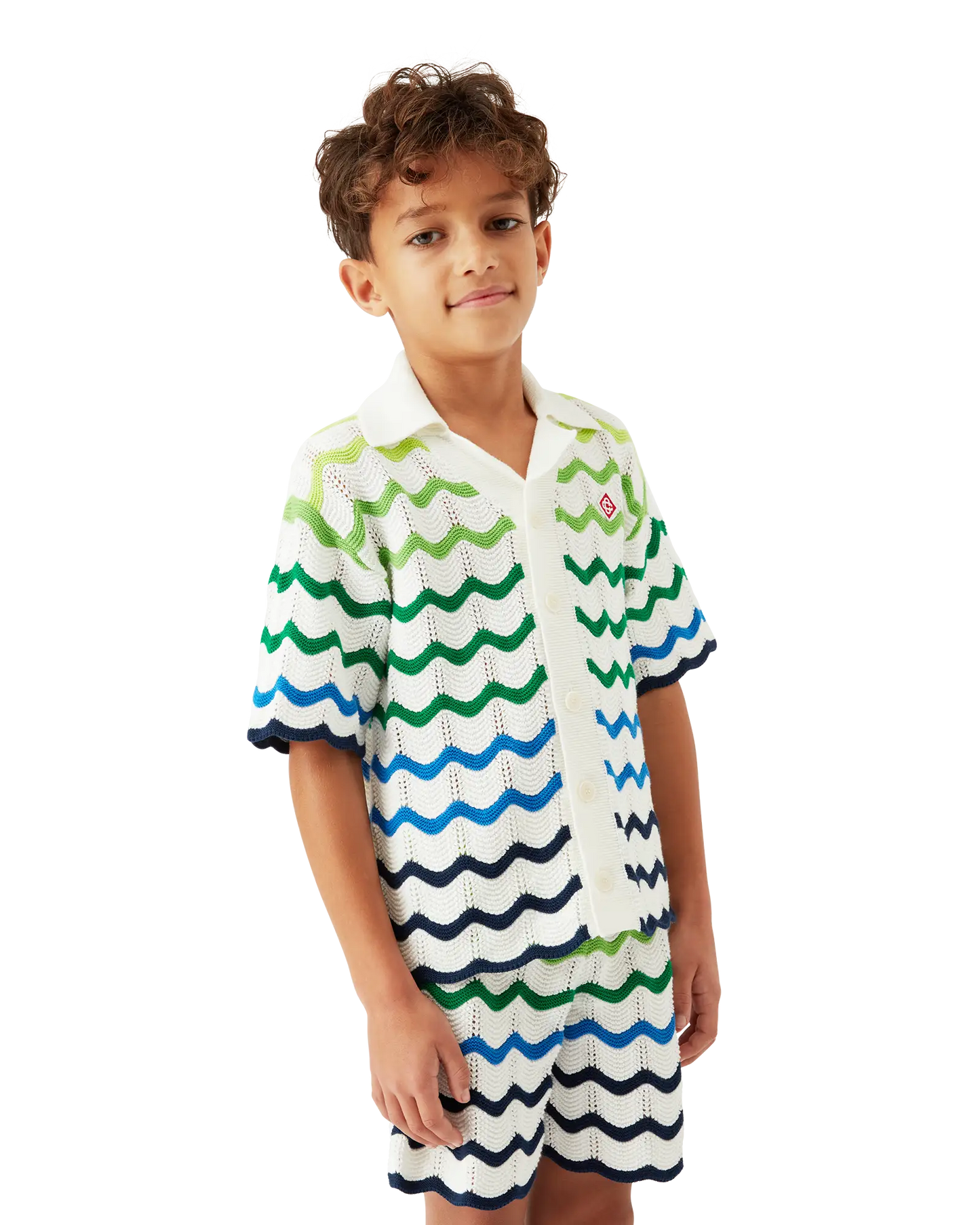 T-shirt en tricot à manches courtes à motif dégradé vague pour enfant