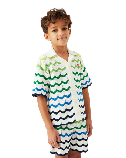 T-shirt en tricot à manches courtes à motif dégradé vague pour enfant