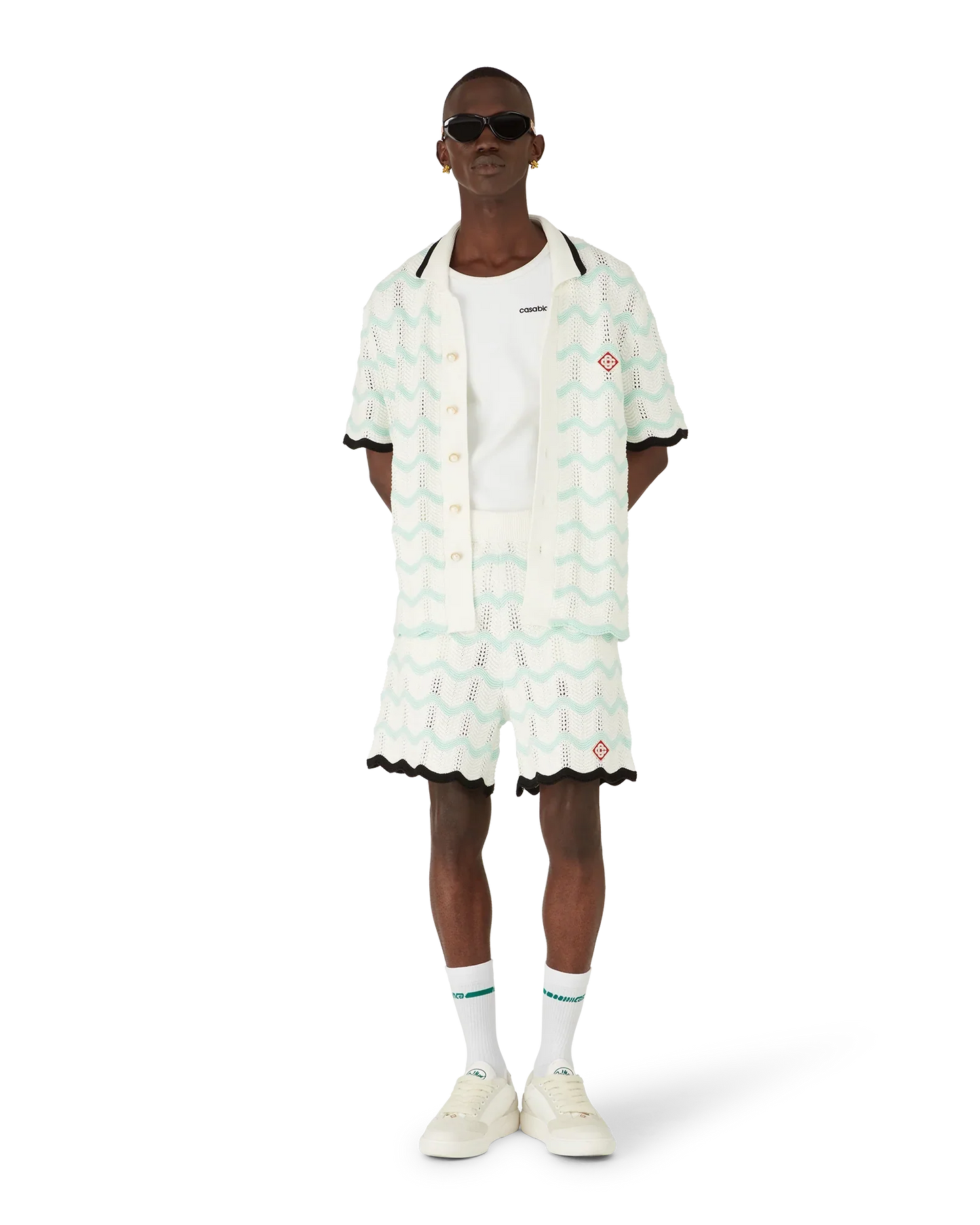 Shorts en crochet en coton à motif de vagues dégradées