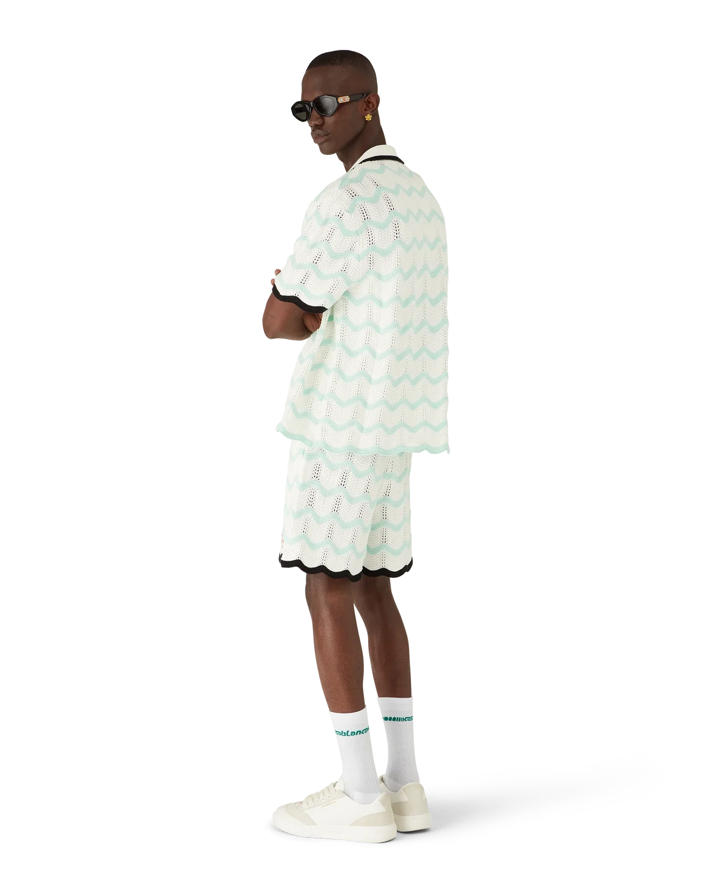 Shorts en crochet en coton à motif de vagues dégradées