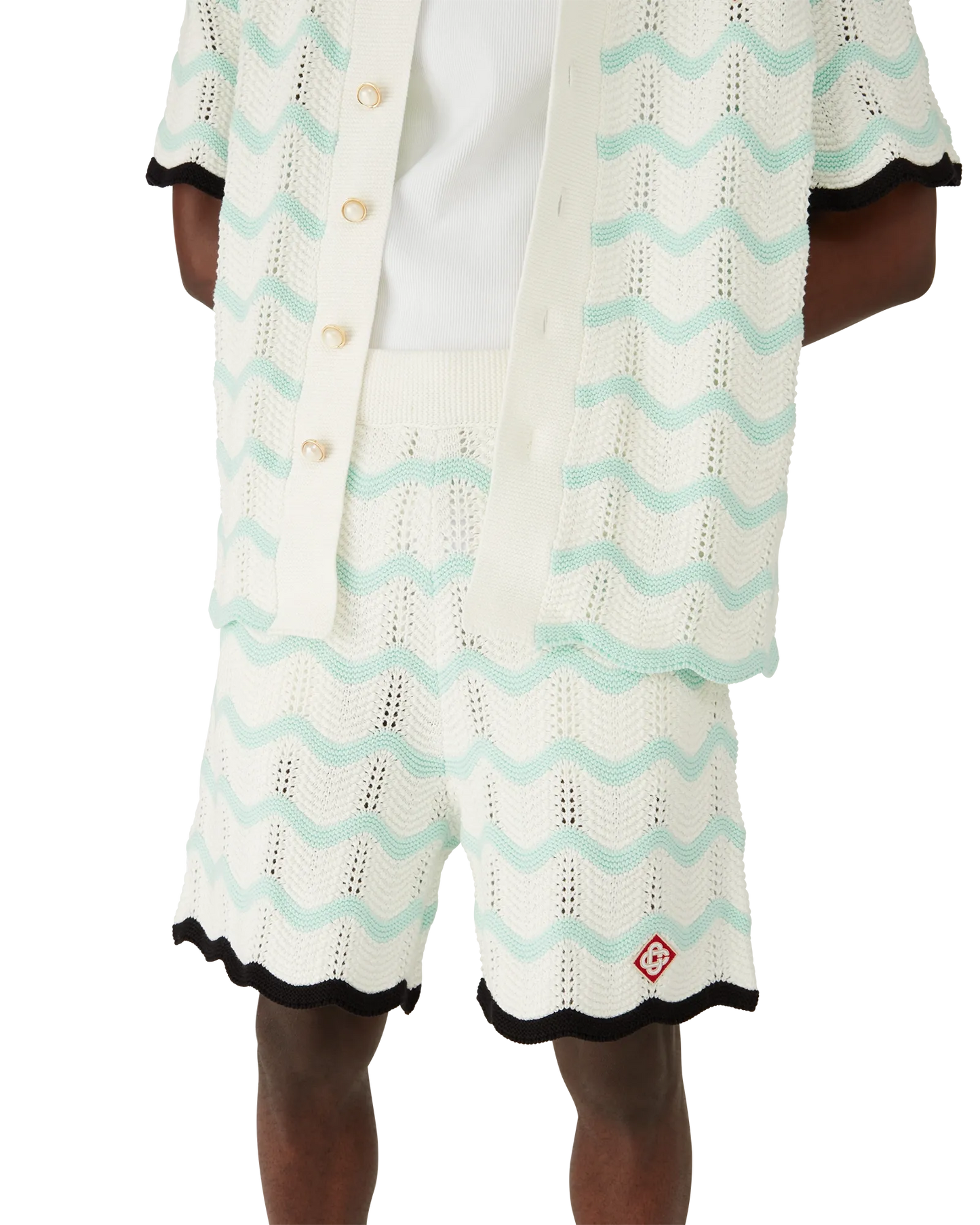 Shorts en crochet en coton à motif de vagues dégradées