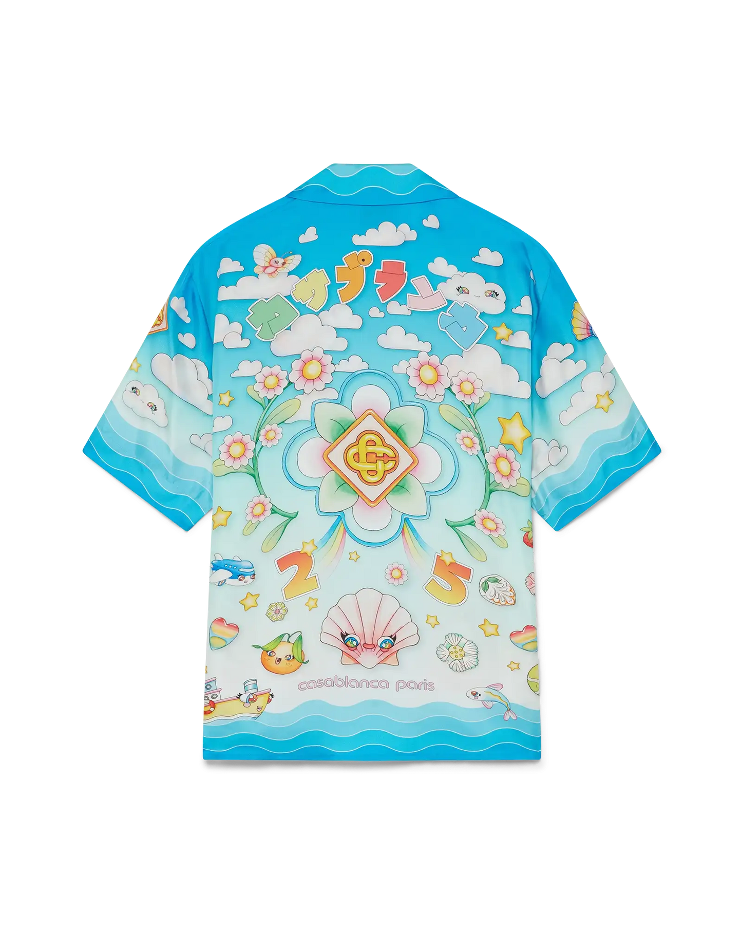 Chemise en twill de soie à manches courtes motif Kawaii