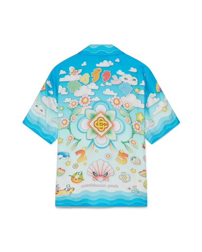 Chemise en twill de soie à manches courtes motif Kawaii