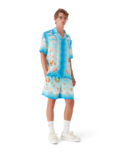 Chemise en twill de soie à manches courtes motif Kawaii