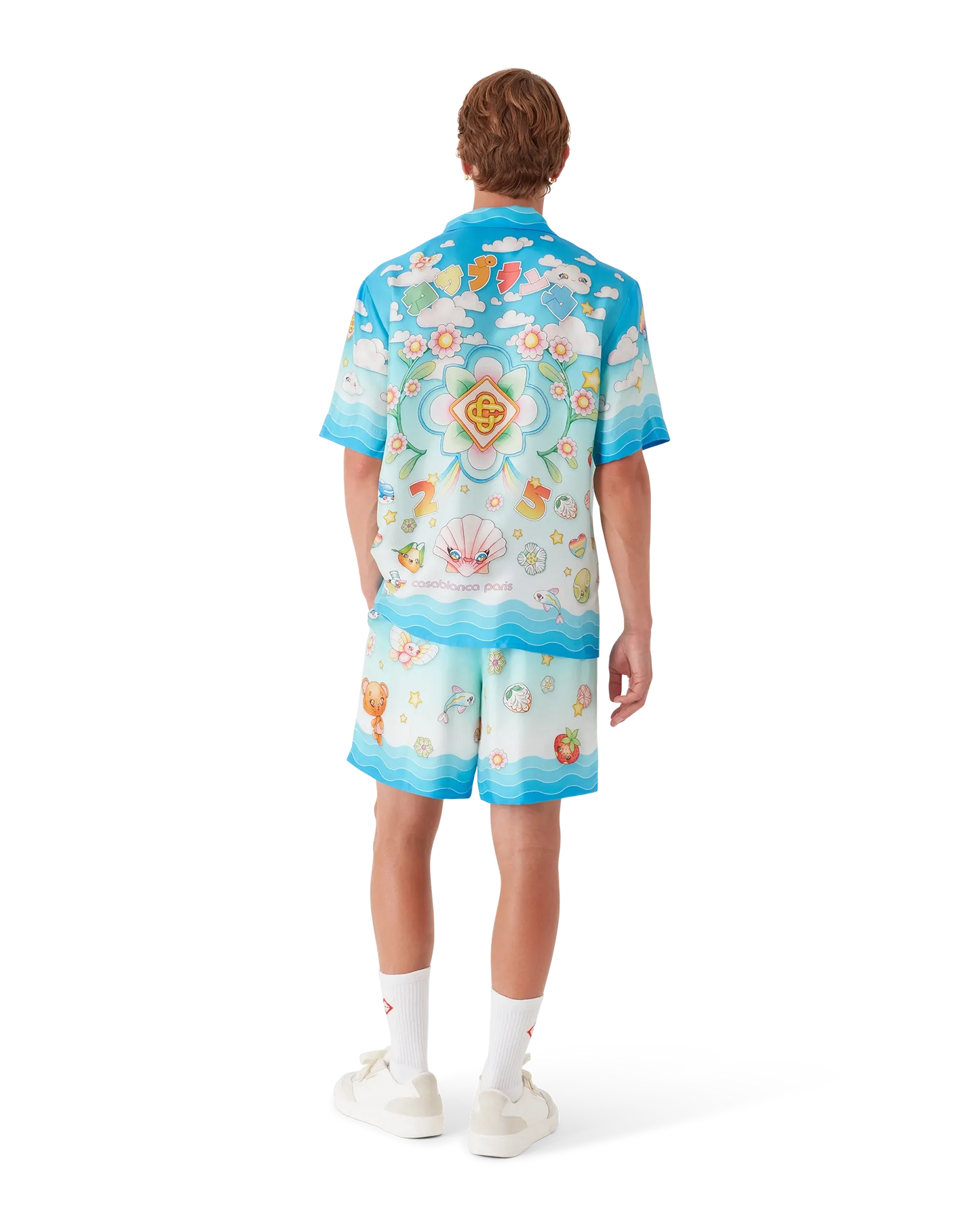 Chemise en twill de soie à manches courtes motif Kawaii