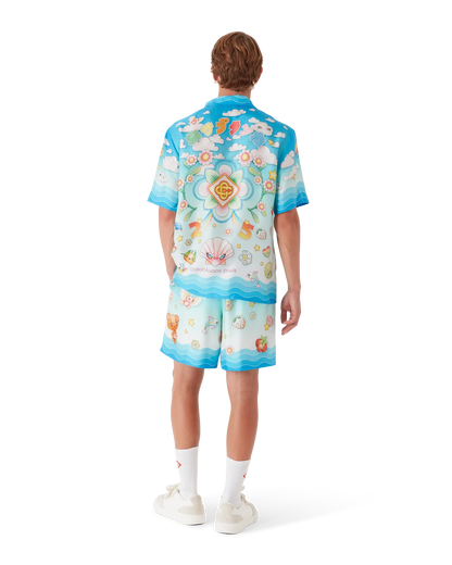 Chemise en twill de soie à manches courtes motif Kawaii