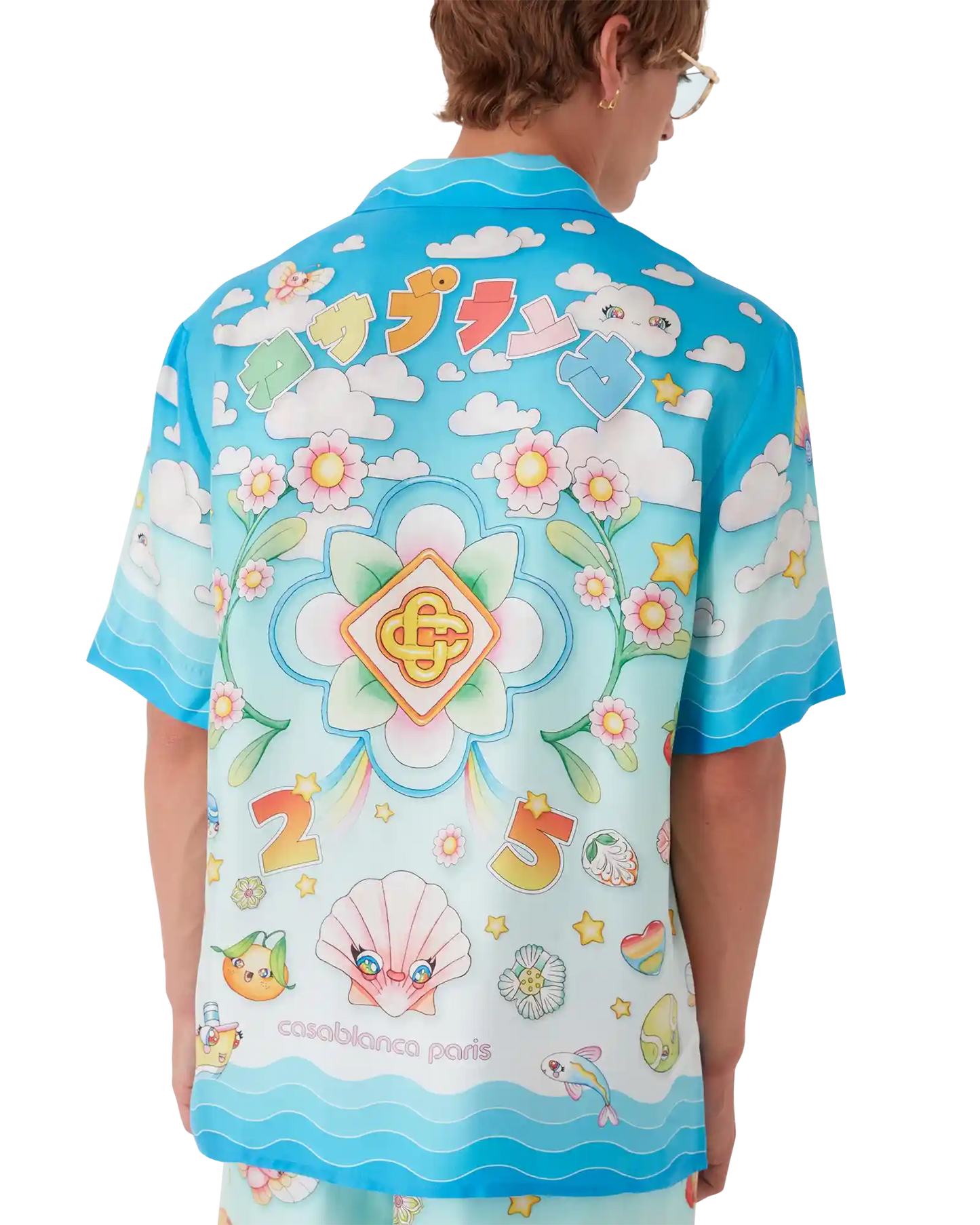 Chemise en twill de soie à manches courtes motif Kawaii