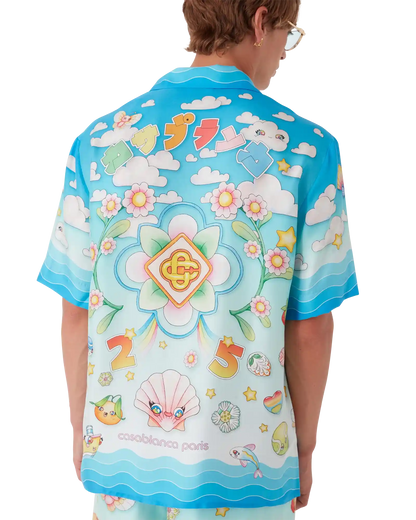 Chemise en twill de soie à manches courtes motif Kawaii