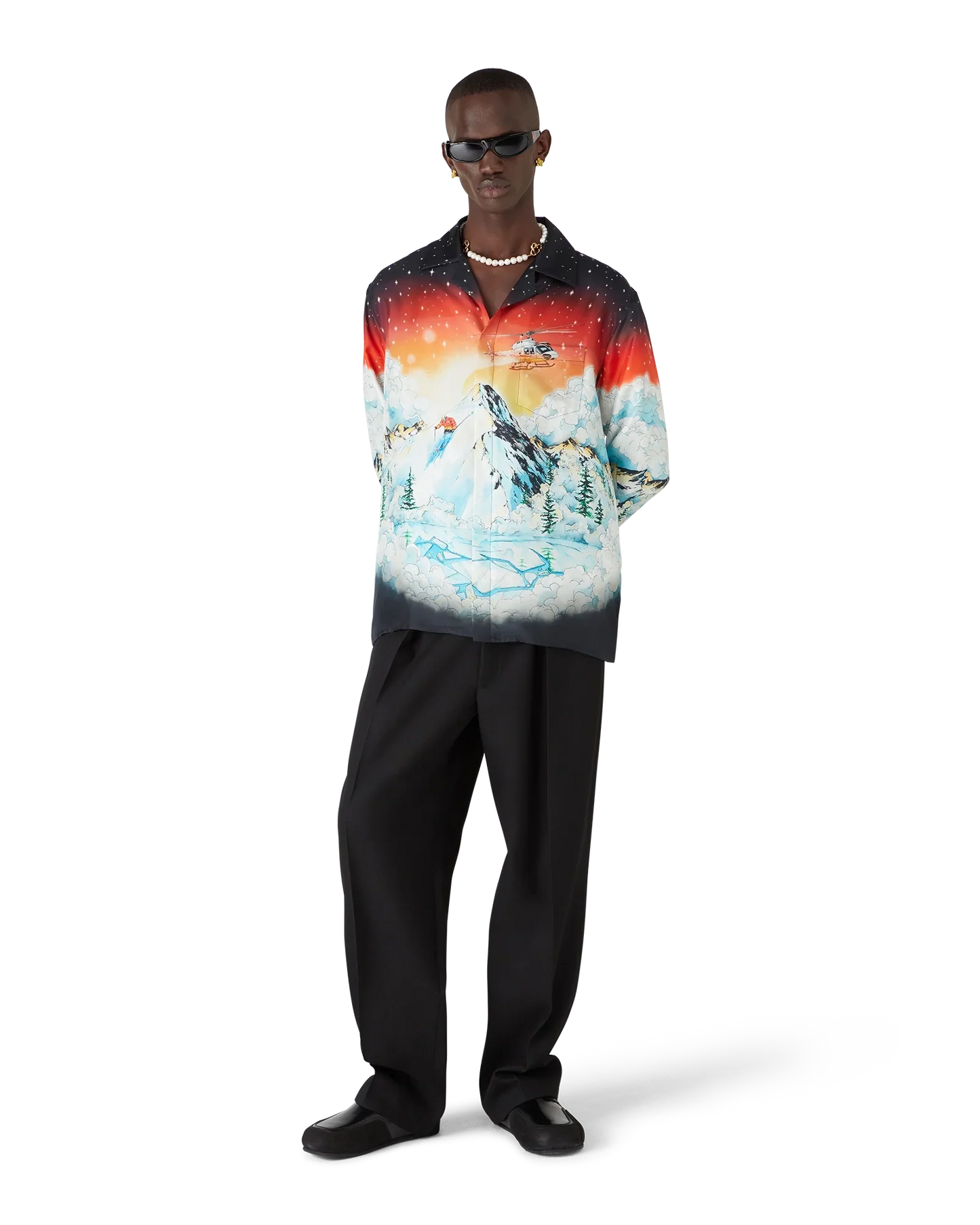 Chemise en twill de soie à manches longues Ski Lake