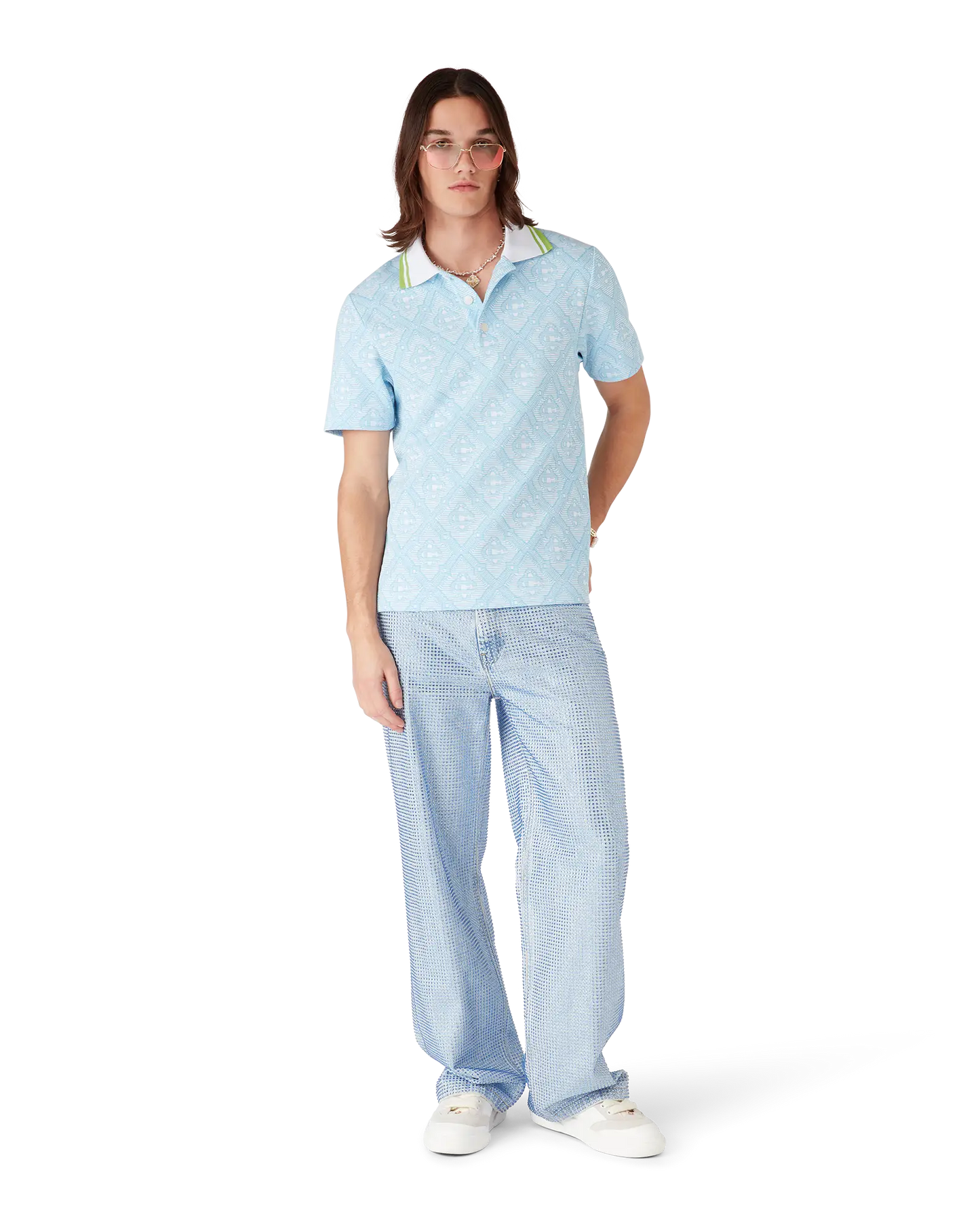 Polo en jacquard bleu pâle à manches courtes