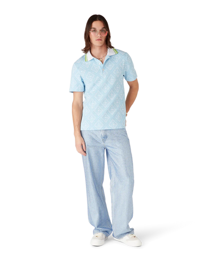 Polo en jacquard bleu pâle à manches courtes