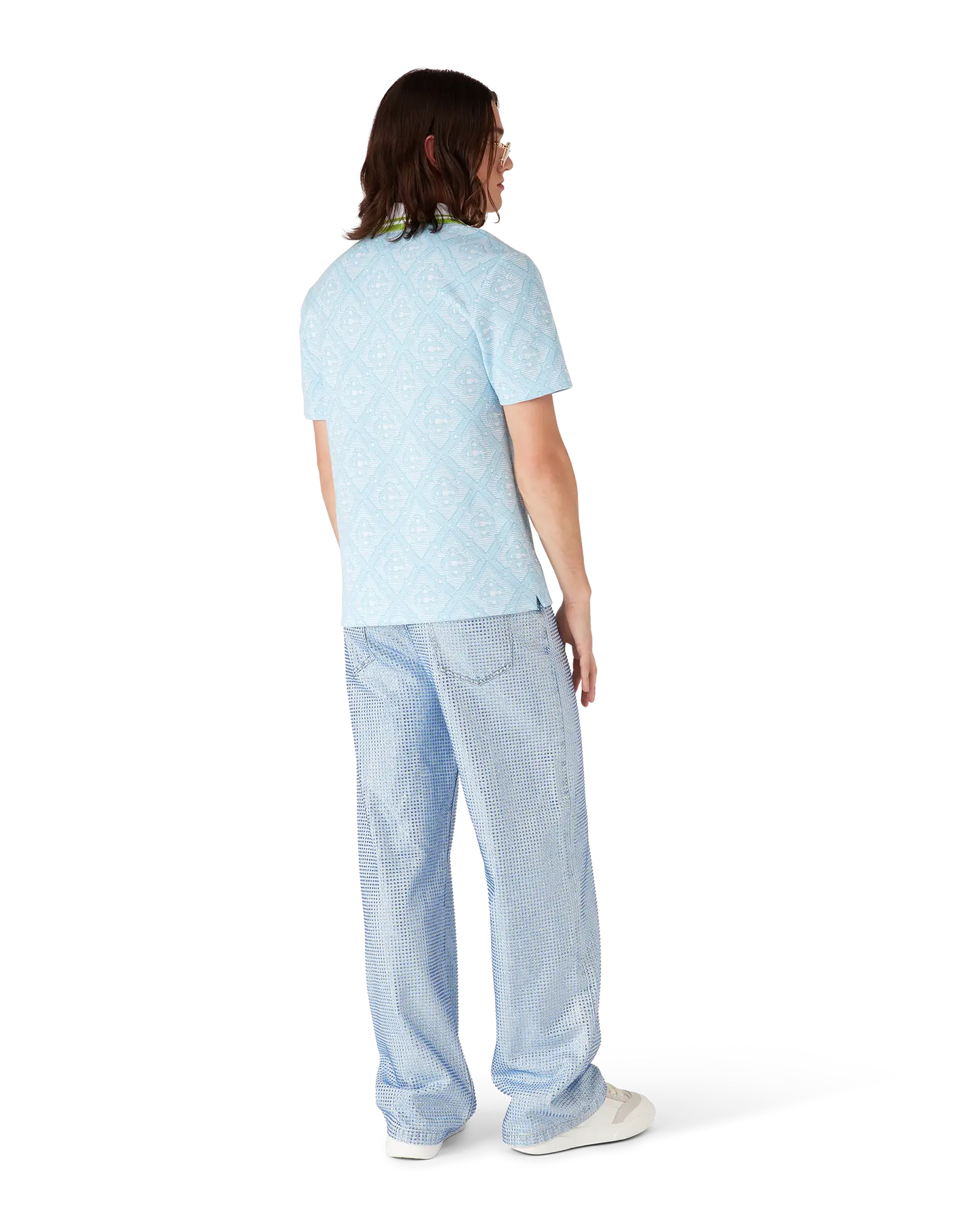 Polo en jacquard bleu pâle à manches courtes