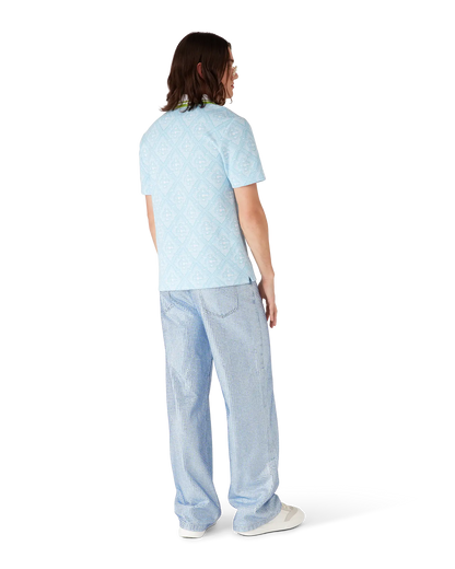 Polo en jacquard bleu pâle à manches courtes