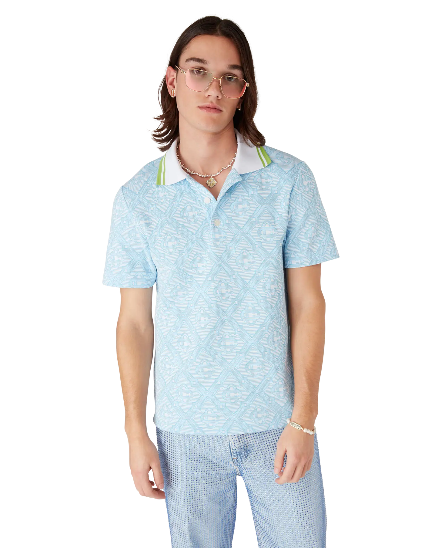 Polo en jacquard bleu pâle à manches courtes