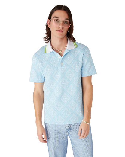 Polo en jacquard bleu pâle à manches courtes