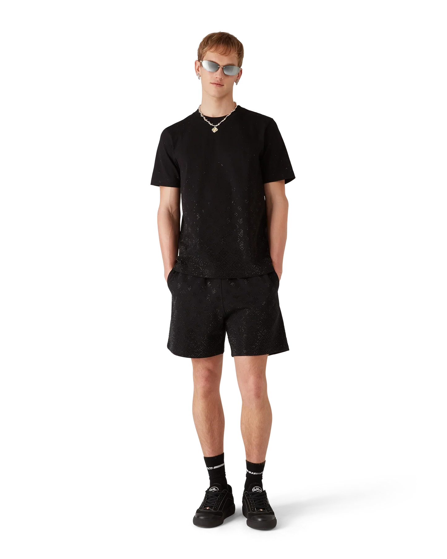 Shorts de jogging monogrammés ornés de cristaux