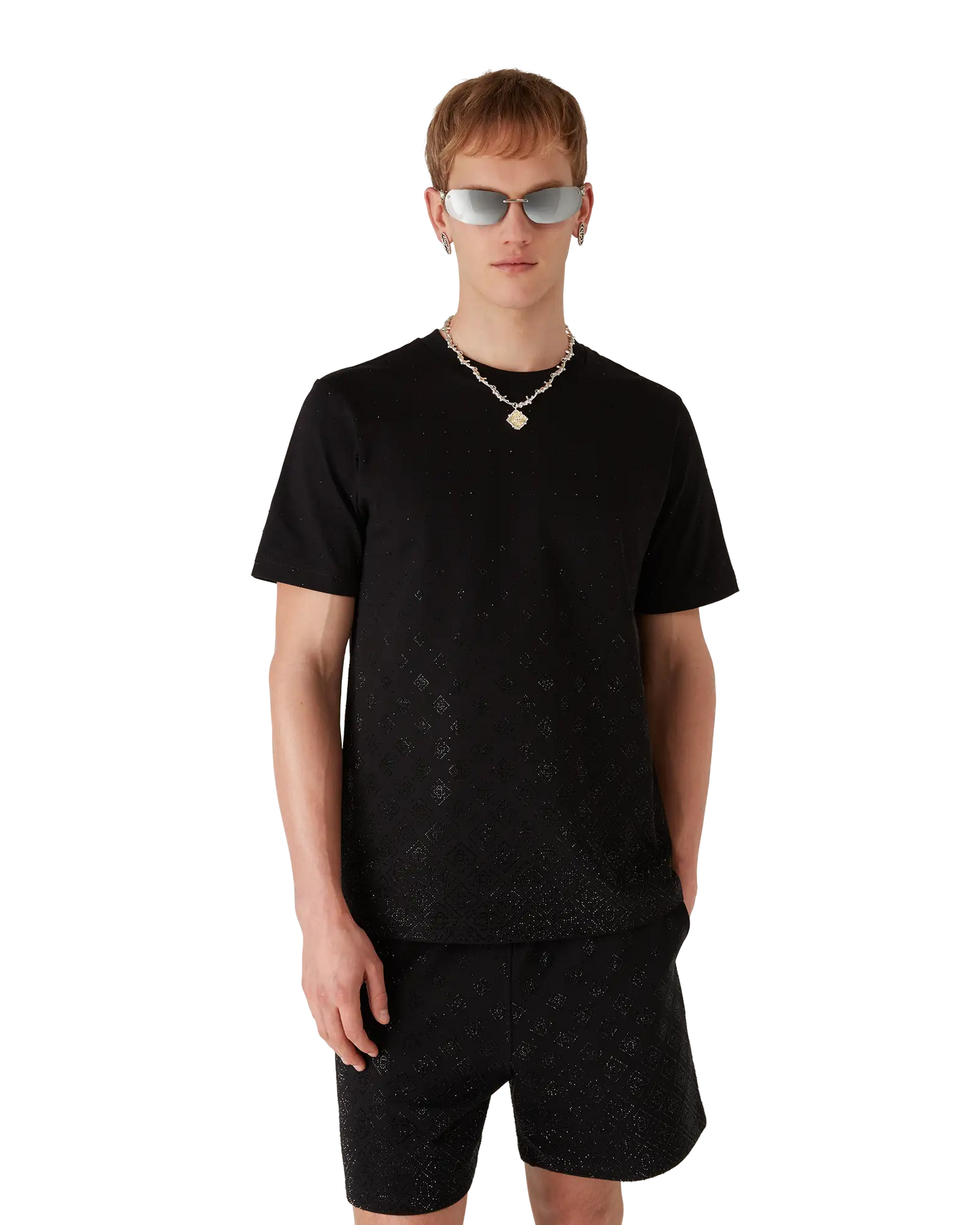 T-shirt à manches courtes avec logo monogramme en cristal