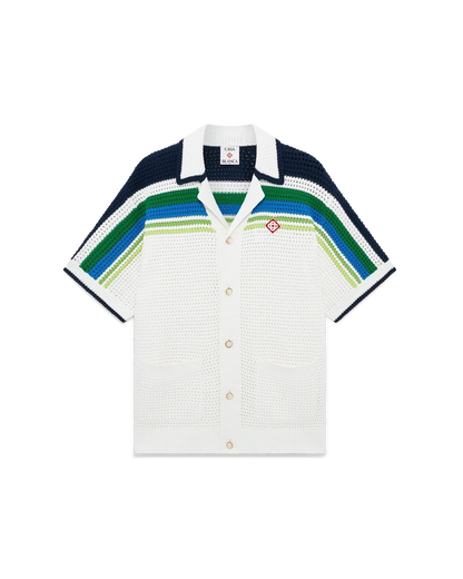 Chemise en maille tricotée à rayures et manches courtes