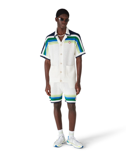 Chemise en maille tricotée à rayures et manches courtes