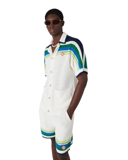 Chemise en maille tricotée à rayures et manches courtes