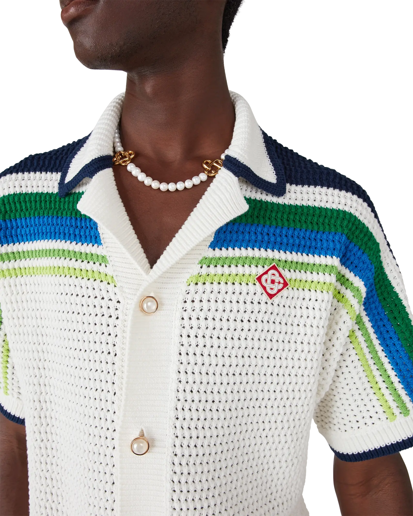 Chemise en maille tricotée à rayures et manches courtes