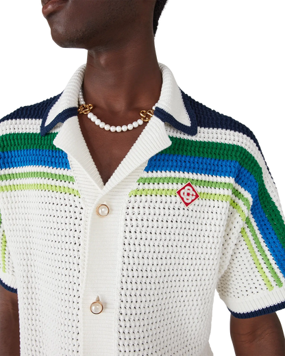 Chemise en maille tricotée à rayures et manches courtes