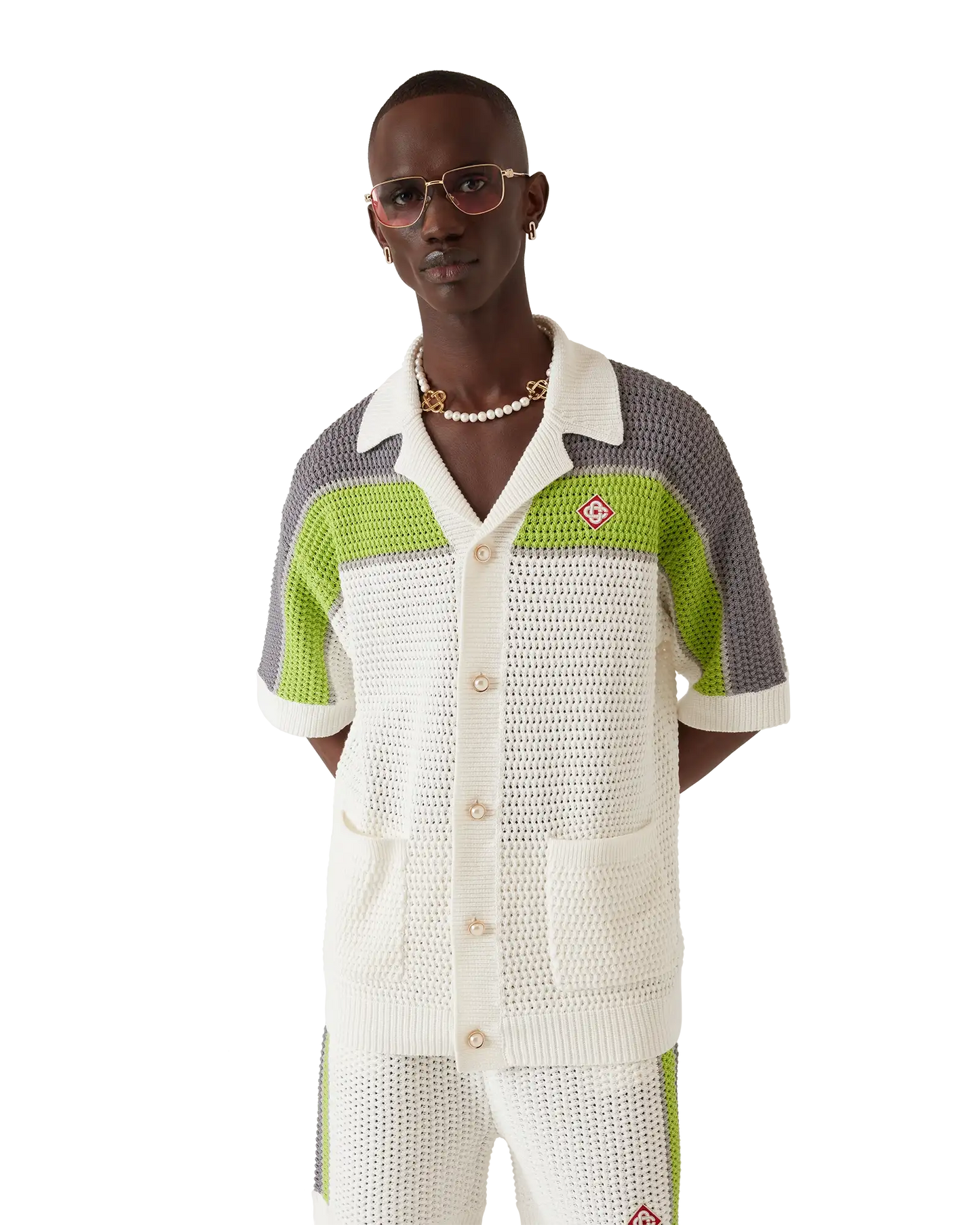 Stripe Crochet Short Sleeve Shirt