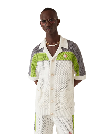 Stripe Crochet Short Sleeve Shirt