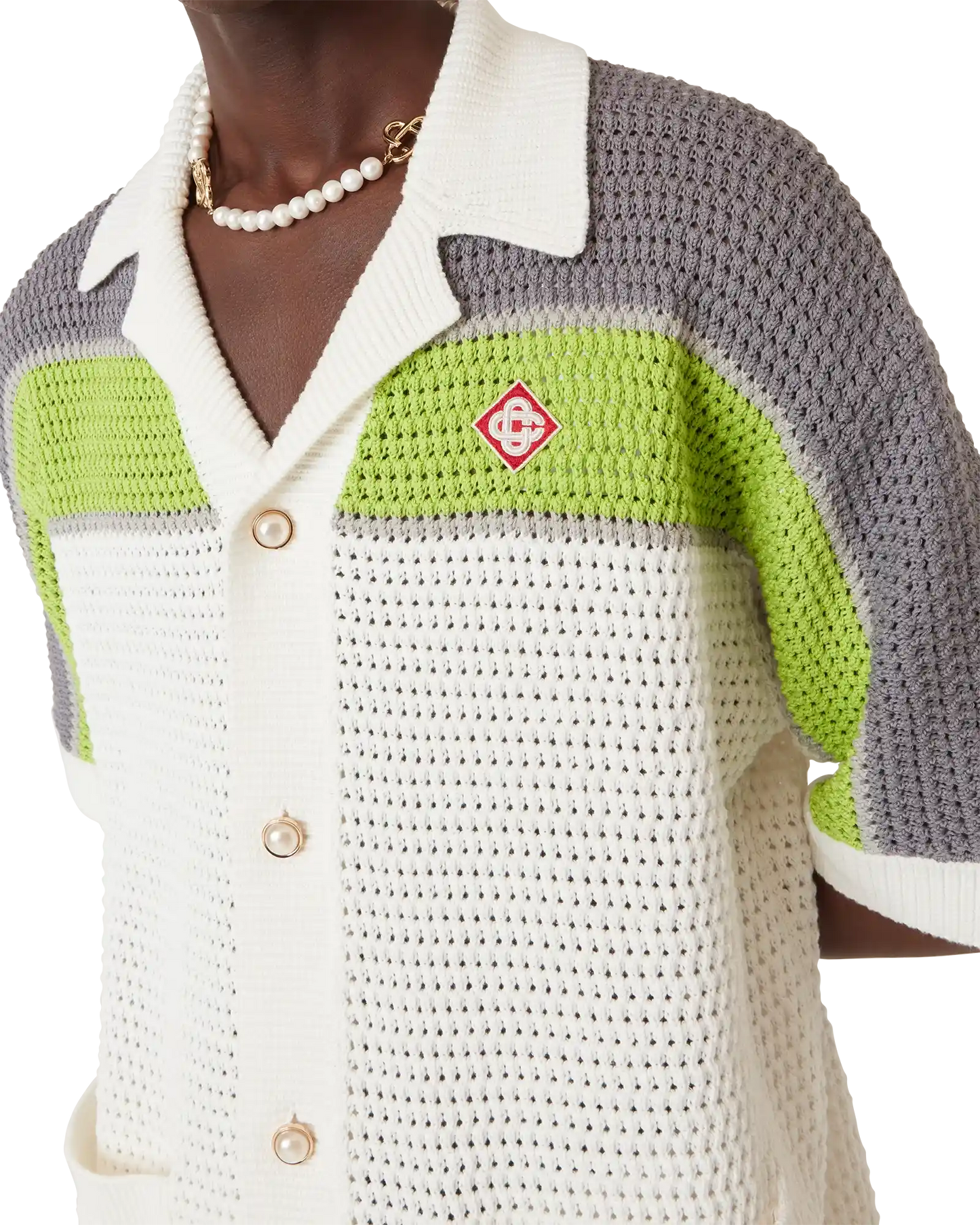 Stripe Crochet Short Sleeve Shirt
