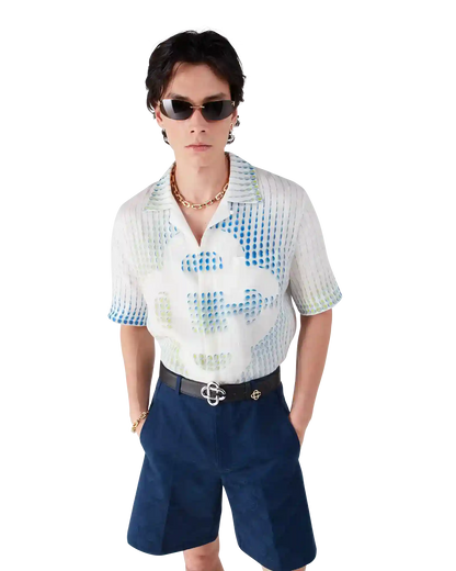 Chemise en lin à manches courtes à pois