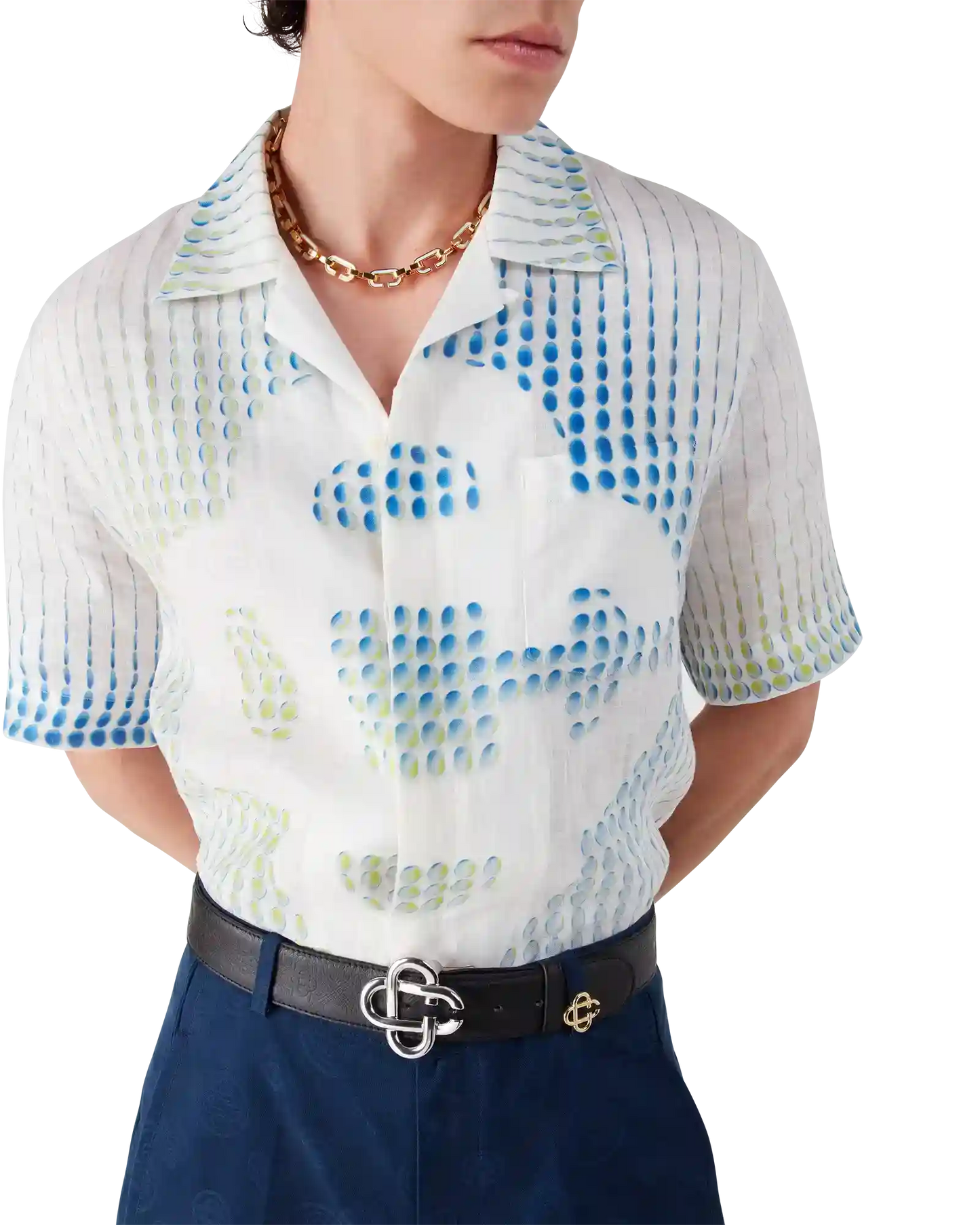 Chemise en lin à manches courtes à pois