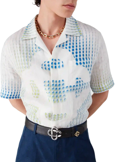 Chemise en lin à manches courtes à pois