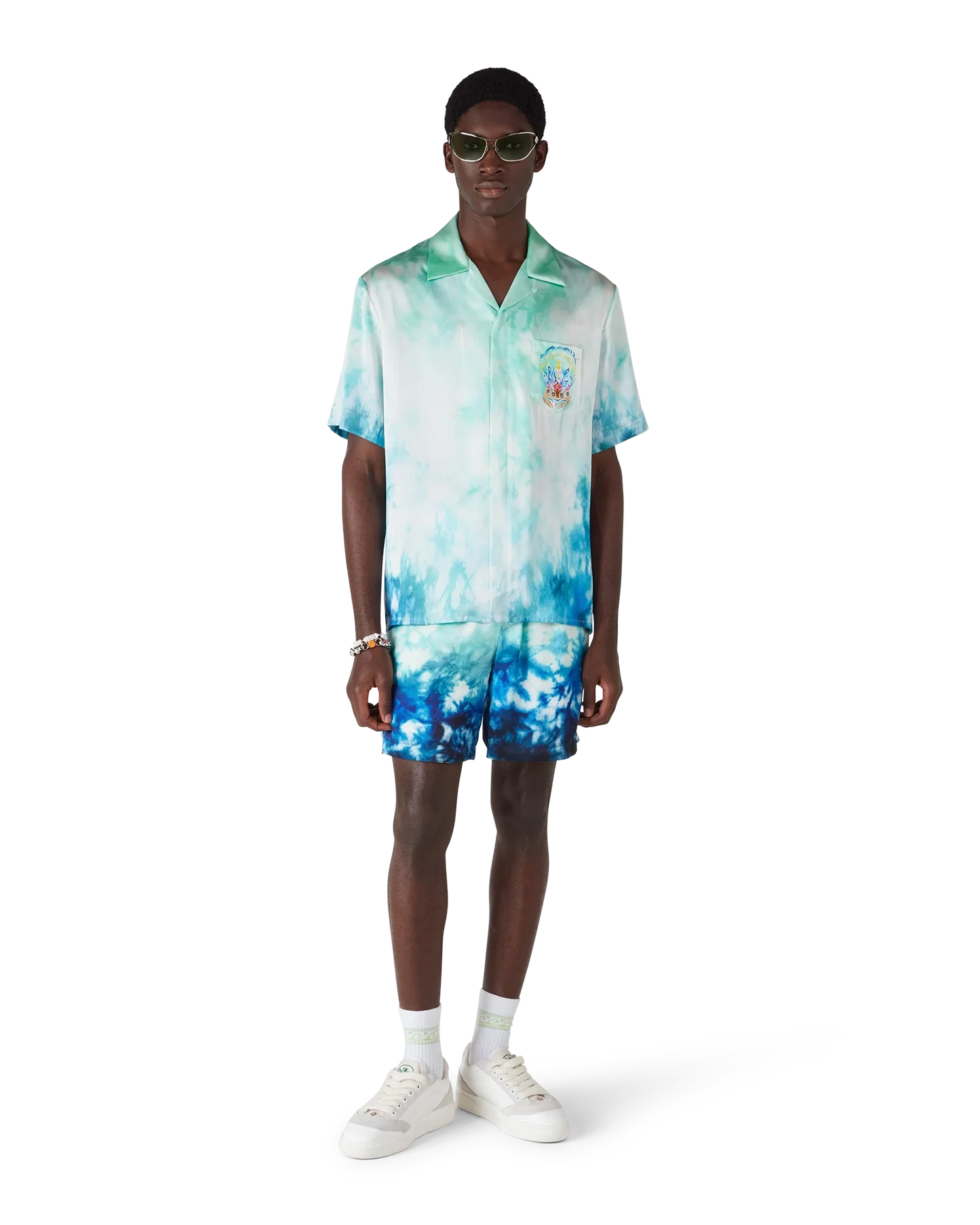 Chemise en soie à manches courtes Surf Lotus