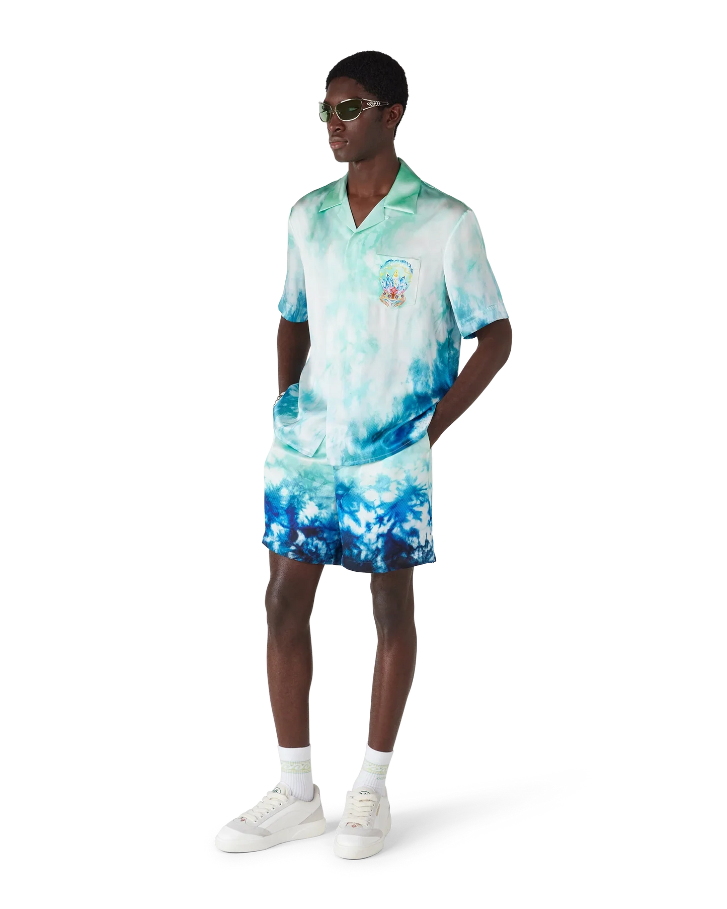 Chemise en soie à manches courtes Surf Lotus