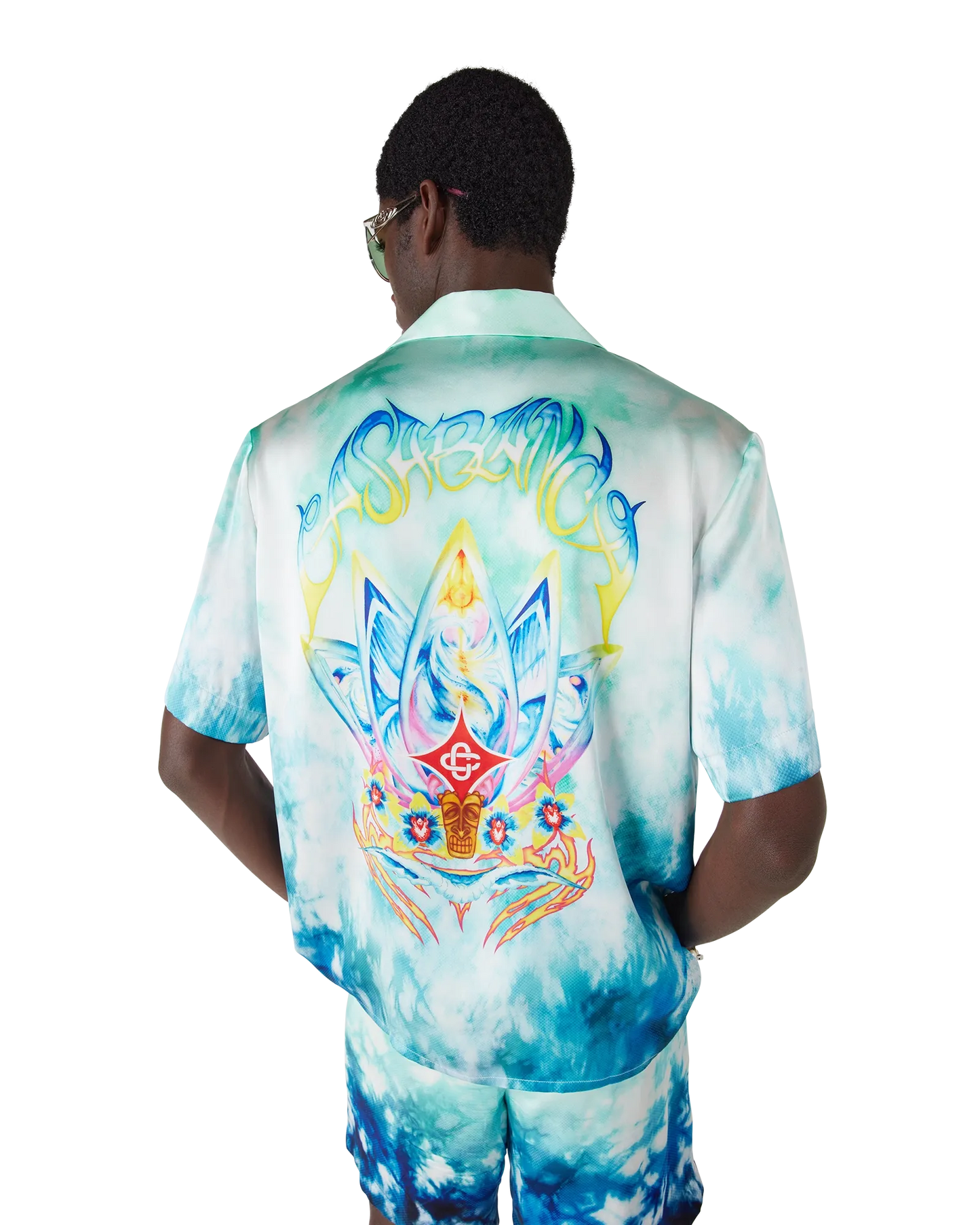 Chemise en soie à manches courtes Surf Lotus