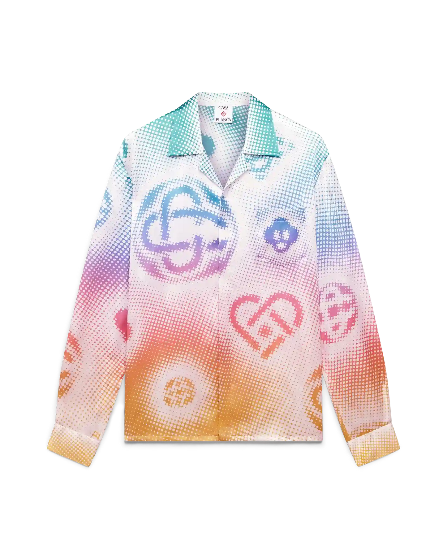 Halftone Logo Long Sleeve Silk Shirt