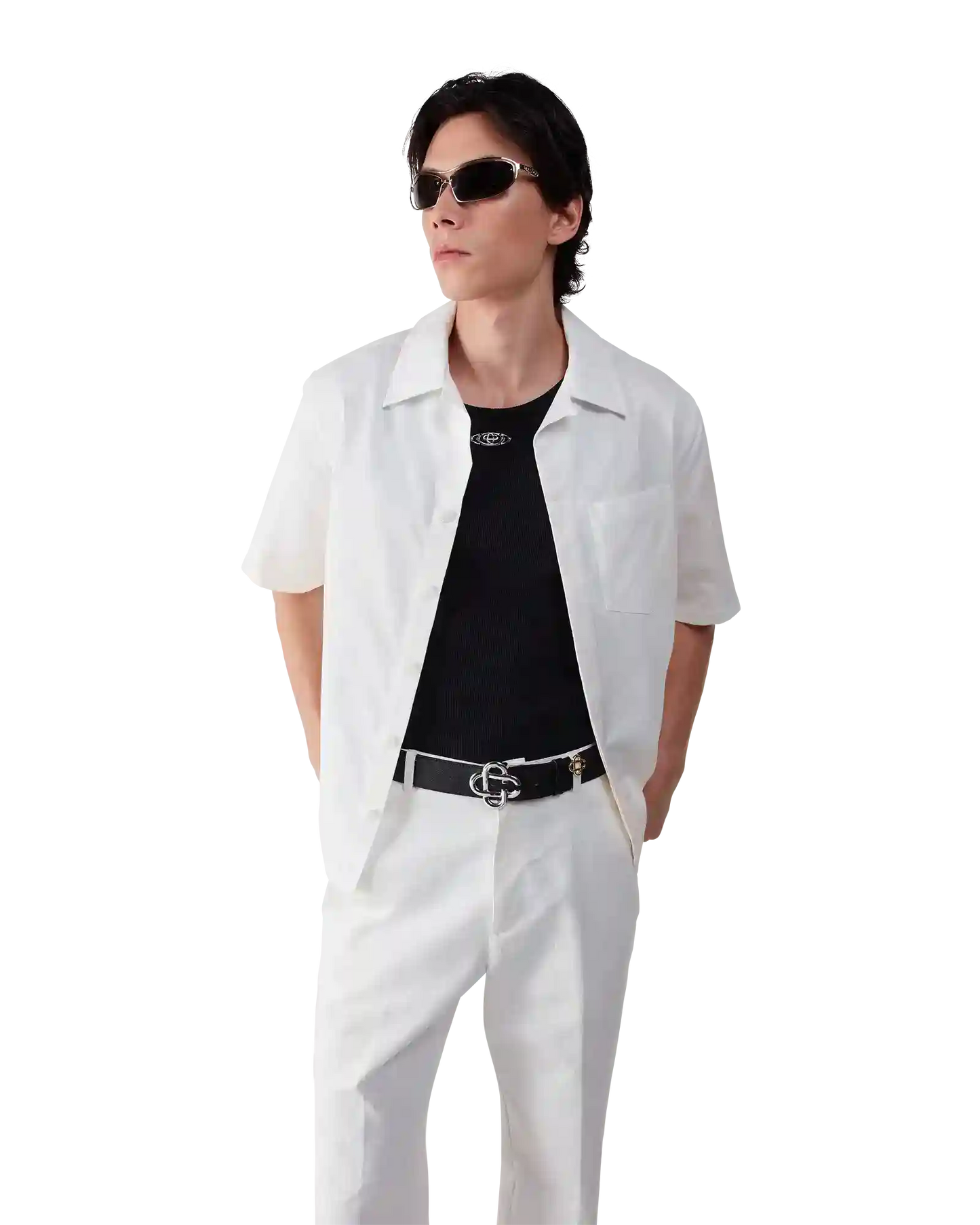 Chemise blanche monogrammée à manches courtes