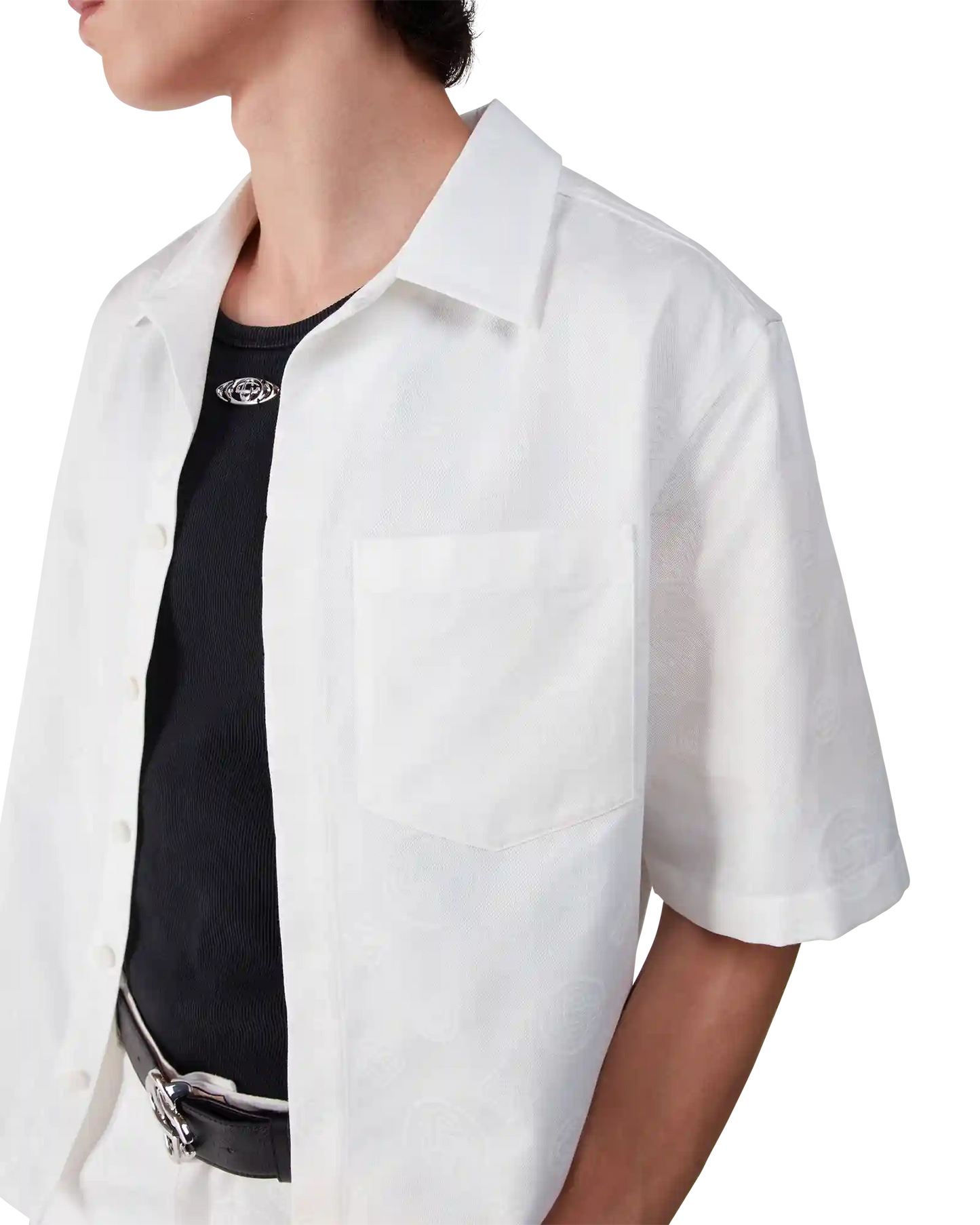 Chemise blanche monogrammée à manches courtes