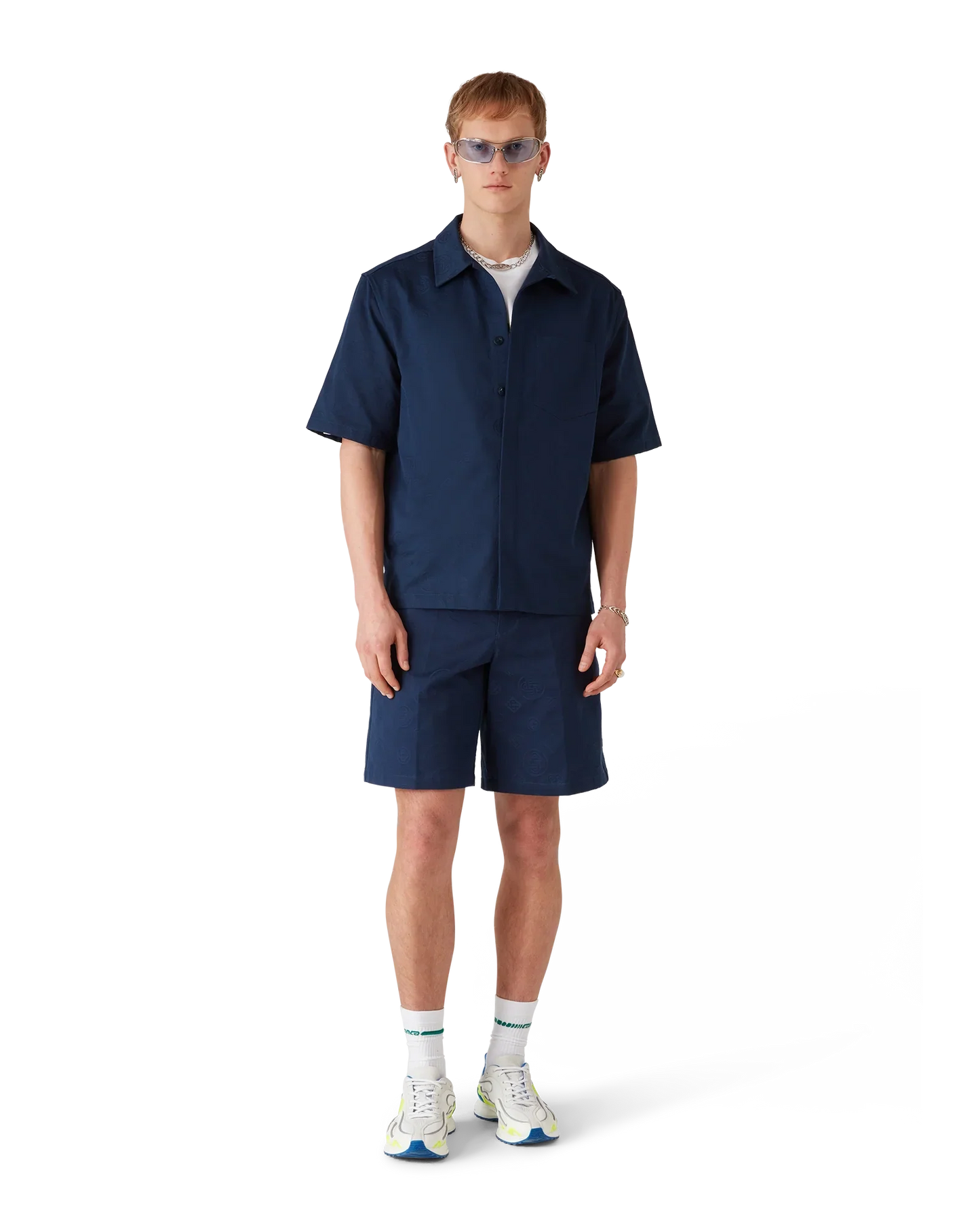 Chemise à manches courtes monogramme marine